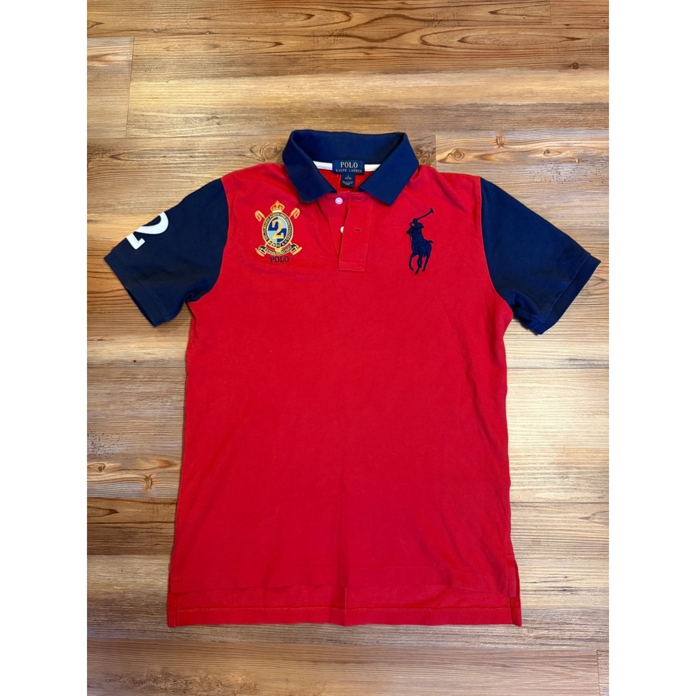 Polo Ralph Lauren Kids Big Pony Red Navy Blue Polo Shirt Size L 14-16